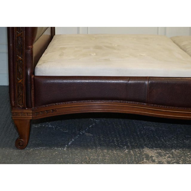 Bonaparte King Size Carved Wood Leather Bed For Sale - Image 15 of 18