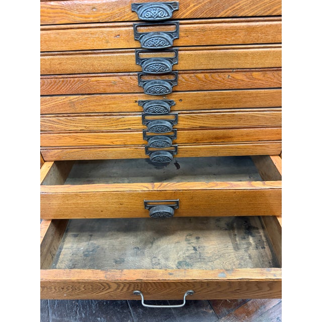 Antique Hamilton Marble Top Oak Letterpress Printer’s Type Cabinet For Sale - Image 4 of 12