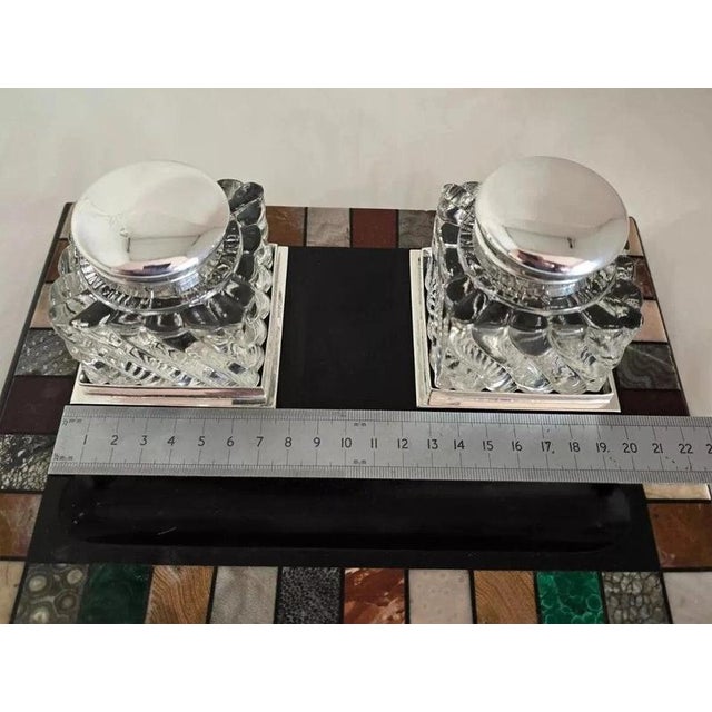 Antique Victorian Ashford Black Marble Pietra Dura Twin Inkwell Stand, 1865 For Sale - Image 16 of 18