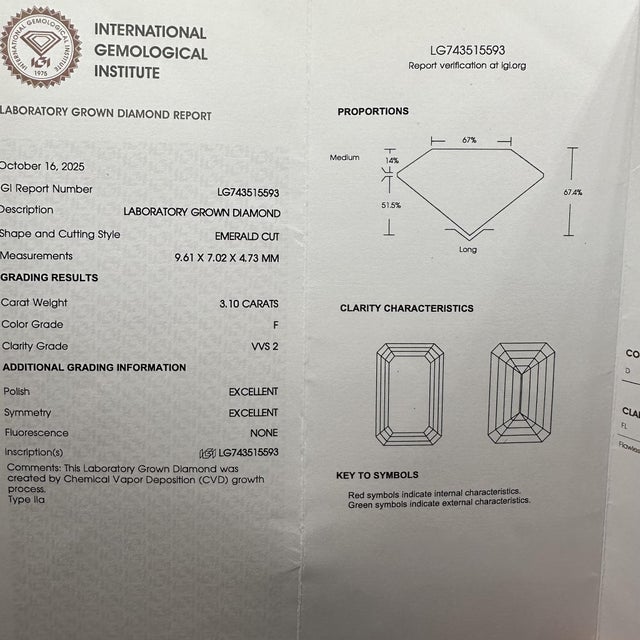 14kt White Gold Lab Grown Diamond Solitaire Ring – 3.10ct Emerald Cut, Igi, Size 6.5 For Sale In New York - Image 6 of 7