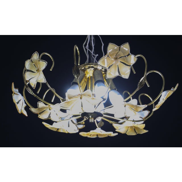 Orange Vintage Murano Ceiling Light Orange Iridescent Flowers, 1960s For Sale - Image 8 of 13