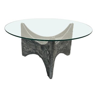 Brutalist Round Coffee Table in Cast Aluminium with Glass Illuminated, 1970s For Sale