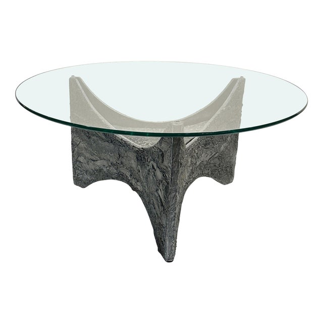 Brutalist Round Coffee Table in Cast Aluminium with Glass Illuminated, 1970s For Sale