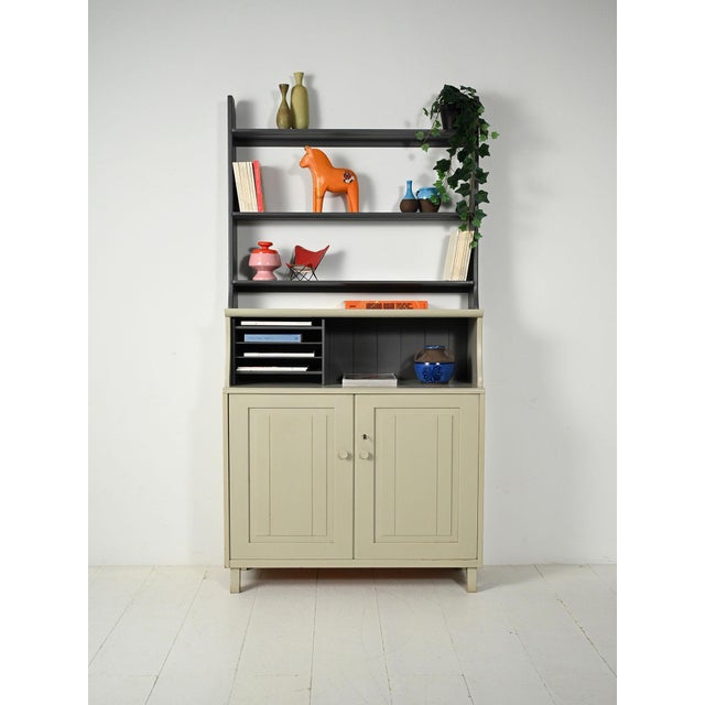 Cabinet with open shelves, model "Visingsö" by Carl Malmsten for Svensk Fur, in beige and anthracite gray lacquer, 1950s....