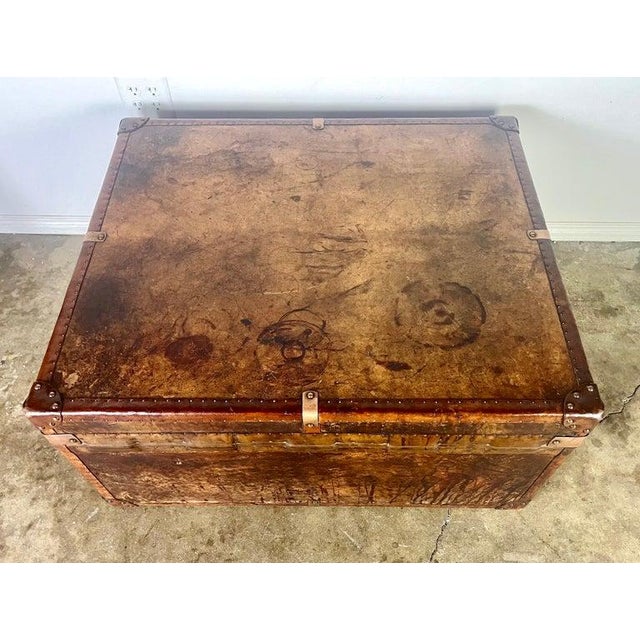 English 19th C. English Leather Coffee Table/Steamer Trunk For Sale - Image 3 of 12