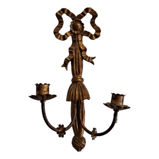 Antique Wall Candlestick in Gold-Colored Spruce Wood and Metal, 1900s For Sale