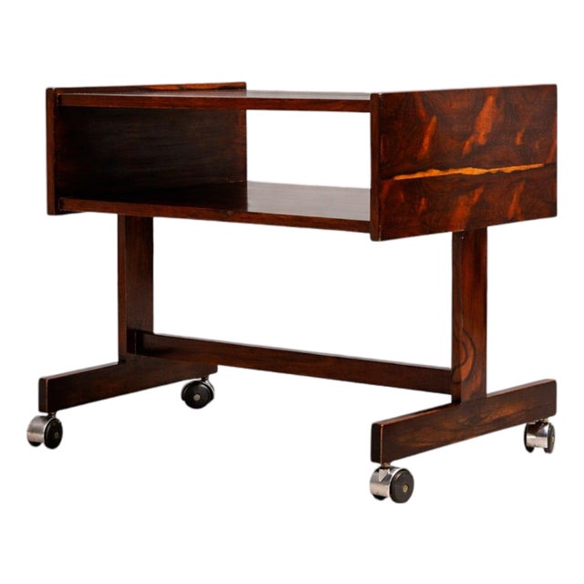 Console on Wheels in Rosewood & Chrome Wheels, Sergio Rodrigues, 1960s For Sale