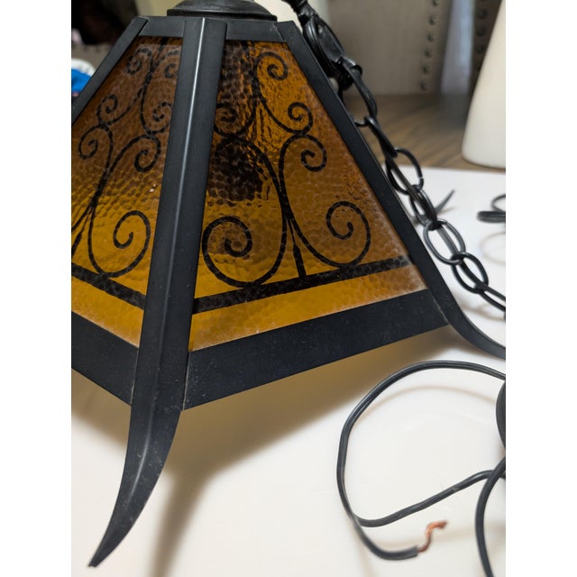 Mid 20th Century Spanish Revival Wrought Iron Swag Pendant Lamp For Sale - Image 4 of 12