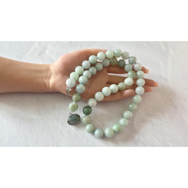 Jade Vintage Burmese Jadeite Jade Knotted Beaded Necklace 24", Circa 1980s For Sale - Image 8 of 10