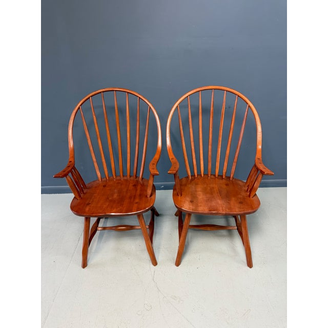 Brown Set of Nine Hunt Country Continuous Bow Dining Chairs 2 Armchairs & 7 Side Chairs For Sale - Image 8 of 18