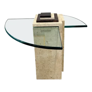 Horn, Travertine and Glass Side Table Attributed to Enrique Garcel