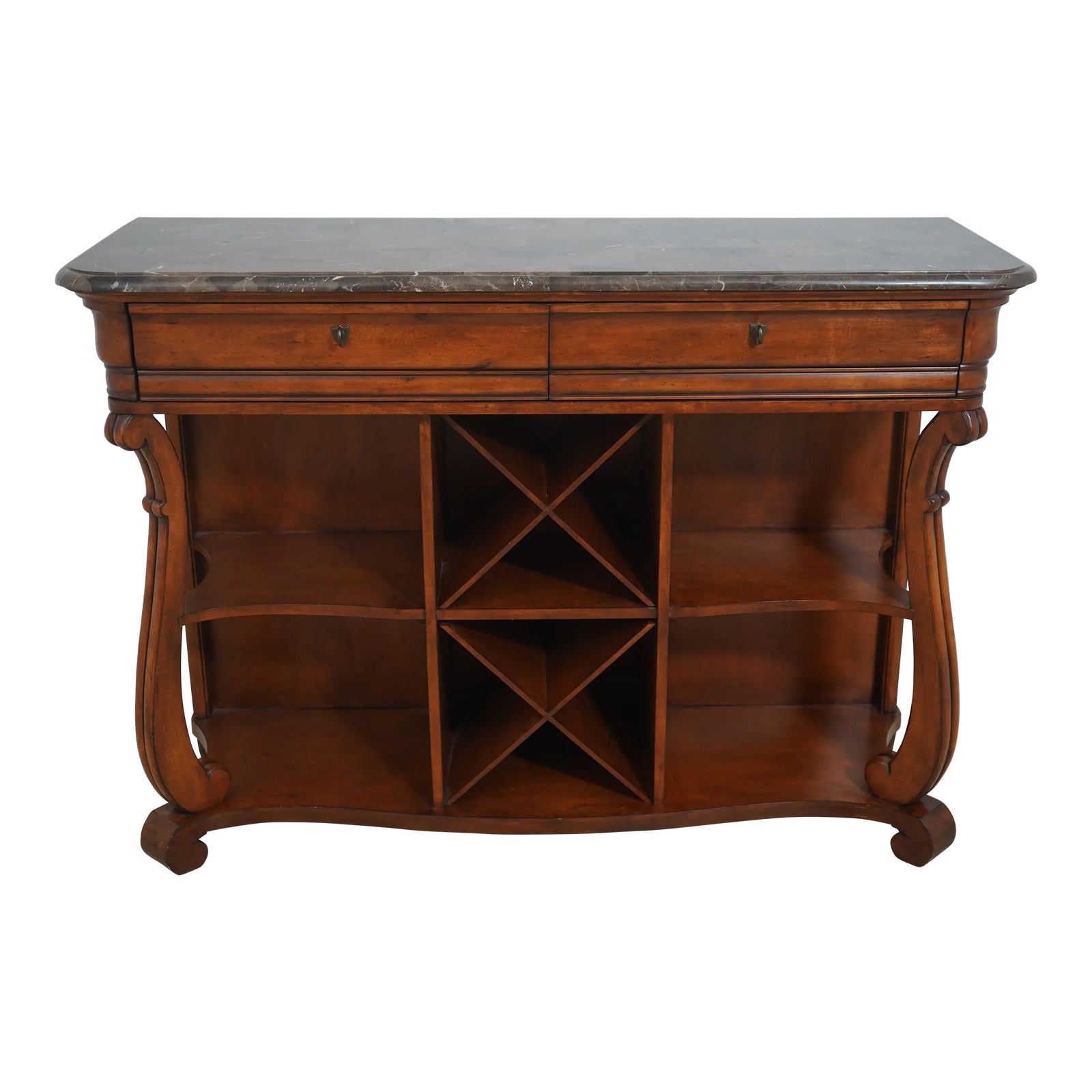 Marble Top Server W. Wine Rack Console | Chairish