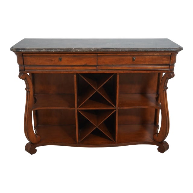Marble Top Server W. Wine Rack Console For Sale