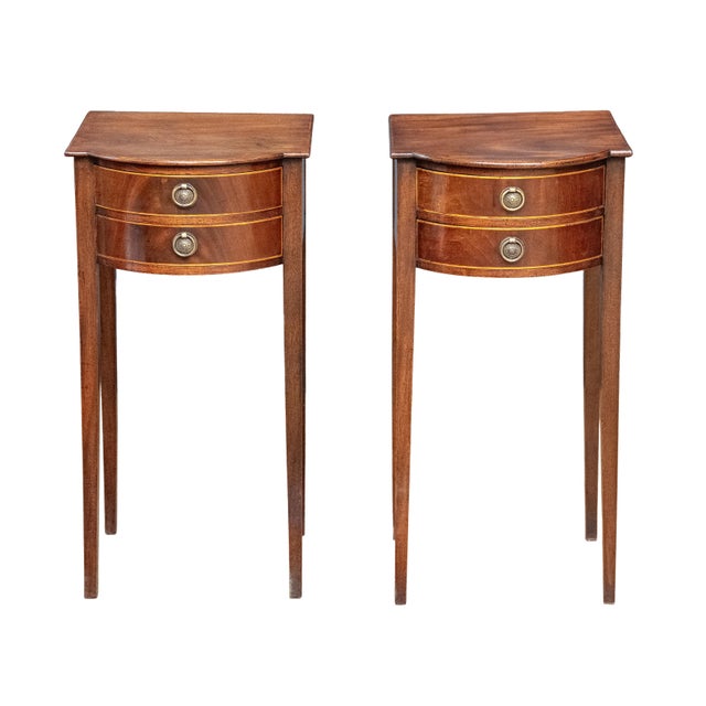 Early 20th Century French Bowfront Nightstands or Bedside Tables of Patinated Walnut - Sold as Pair For Sale - Image 5 of 11