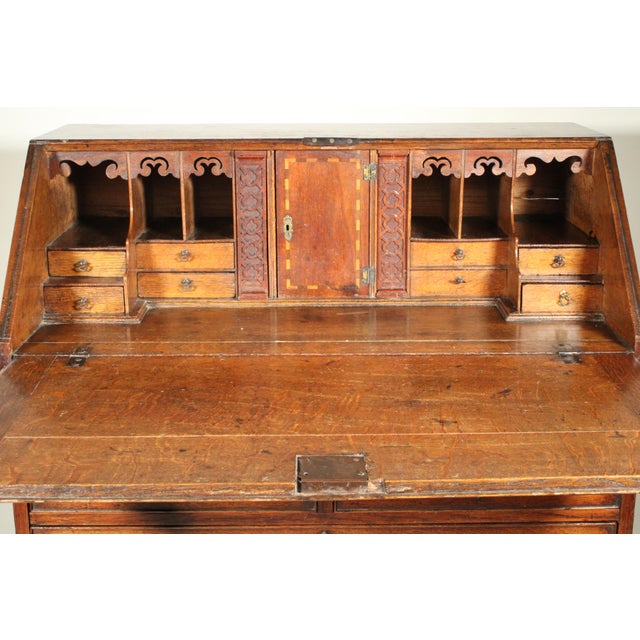 Early 19th Century George III Oak Slant Top Desk For Sale - Image 5 of 15