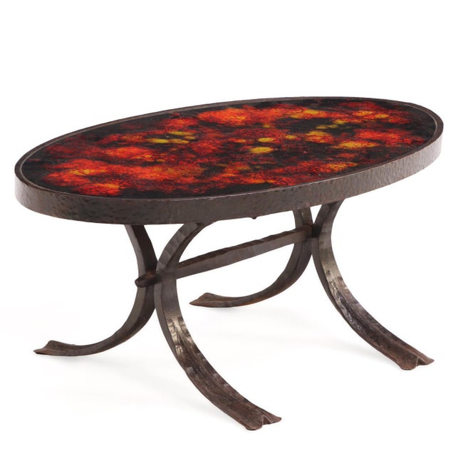 Brown Pair of French Lava Stone and Wrought Iron Tables, C. 1970 For Sale - Image 8 of 8