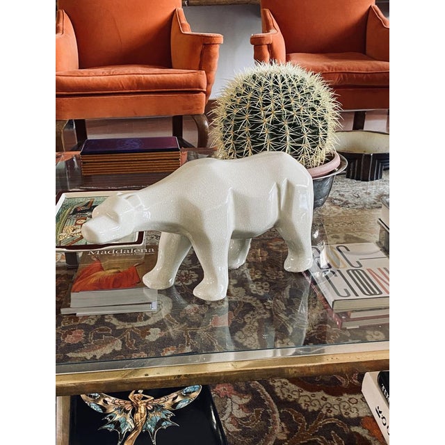 Art Deco Cubist Craquelé Polar Bear from L&V Ceram, France, 1970s For Sale - Image 11 of 18