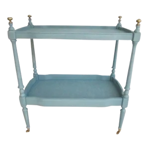 Vintage Wood Blue Two-Shelf Serving Cart on Gold Casters From 1950s