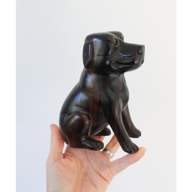 Figurative Vintage Folk Art Carved Iron Wood Dog Sculpture For Sale - Image 3 of 10