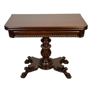 1910s Antique American Empire Solid Mahogany Flip-Top Game Table / Console Table For Sale