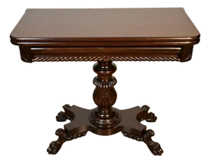 1910s Antique American Empire Solid Mahogany Flip-Top Game Table / Console Table