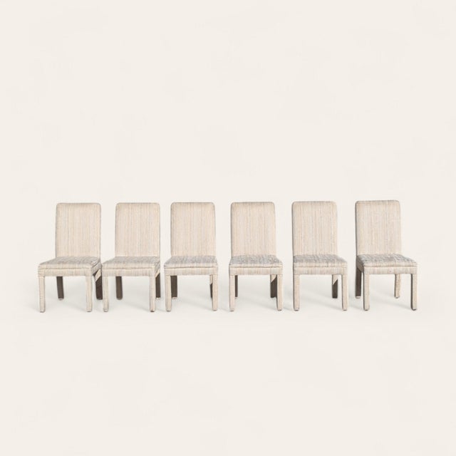 1980s Set of Six 1980s Postmodern Sculptural Dining Chairs in Textured Cream Fabric For Sale - Image 5 of 18