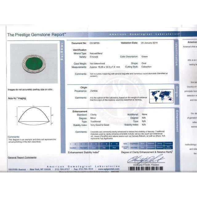 AGL Certified 10 Carat Cabochon Cut Minor Oil Emerald and Diamond Cluster Ring, Size 6.25 For Sale - Image 10 of 12
