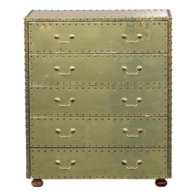 Vintage Brass Clad Chest of Drawers by Sarreid of Spain For Sale