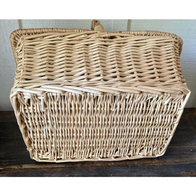Early 21st Century Large Vintage Rattan / Wicker Double Lid Picnic Basket for Farmhouse, Coastal, Rustic European, Cottage Core and Traditional Decor For Sale - Image 5 of 5
