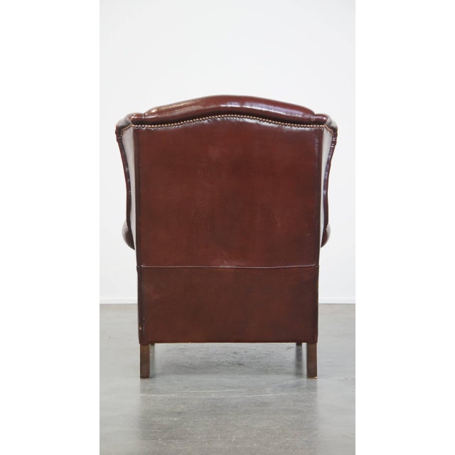 English Dark Leather Wing Chair For Sale - Image 4 of 13