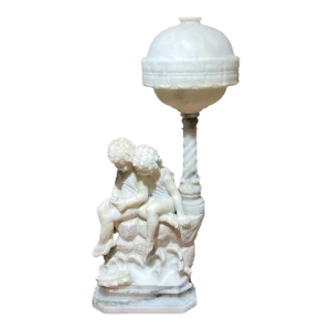 Very fine Art Deco Italian Alabaster Carved Figurative Lamp by Gaspar Mascagni