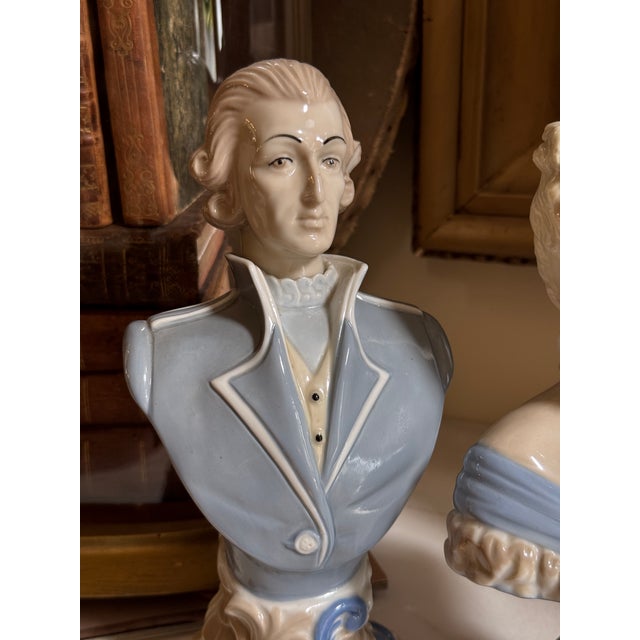 Vintage Japanese Rococo Revival Blue & White Porcelain Busts — Pair For Sale - Image 4 of 10