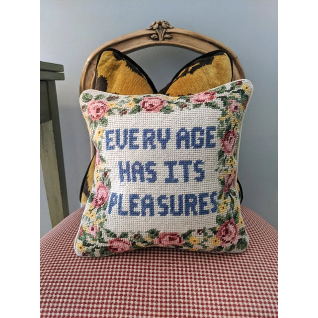 Shabby Chic Vintage Grandmillenial Needlepoint Decorative Throw Pillow For Sale - Image 3 of 10