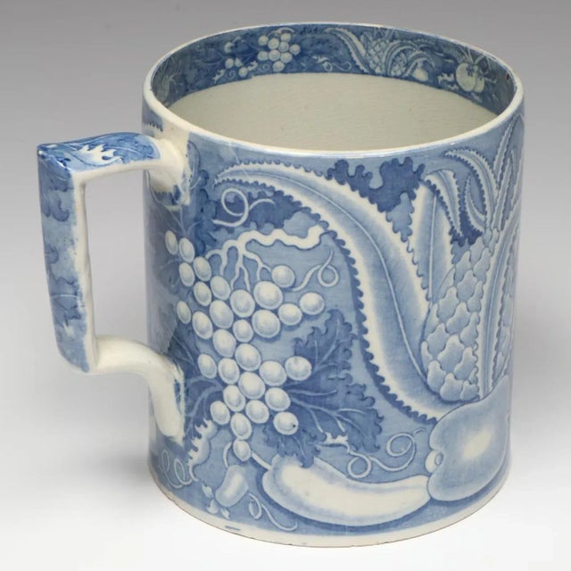 English Antique Early 19th Century English George III Staffordshire Pearlware Blue & White Pottery Porter's Tankard Mug Circa 1820 For Sale - Image 3 of 10