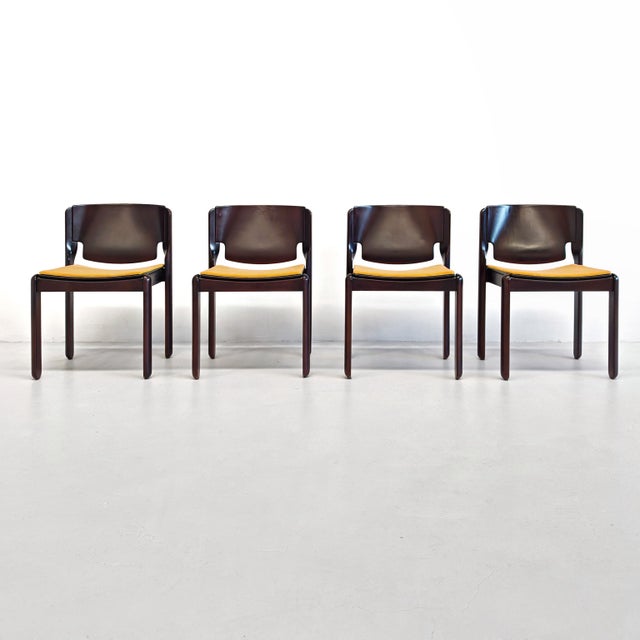Vintage Wooden and Velvet Chairs by Vico Magistretti for Cassina, 1970s, Set of 4 For Sale - Image 11 of 18