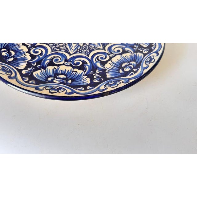 Large Italian Ceramic Serving Platter with Blue Floral & Botanical Motifs, 1970s For Sale - Image 13 of 14
