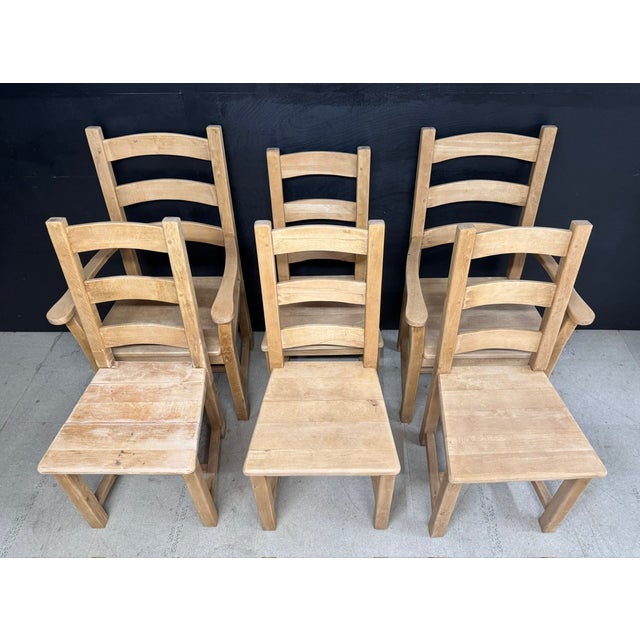 1940s Bleached Oak Farmhouse Dining Chairs, 1940, Set of 6 For Sale - Image 5 of 12