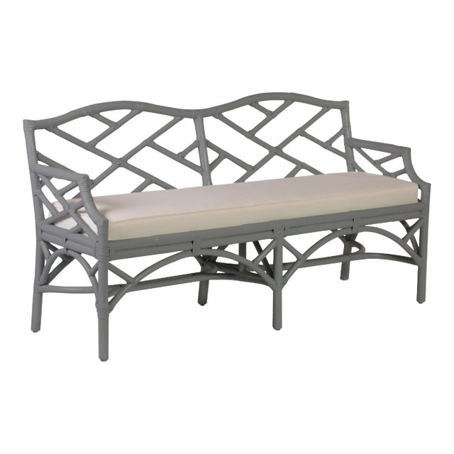 Chippendale Bench - Light Gray For Sale