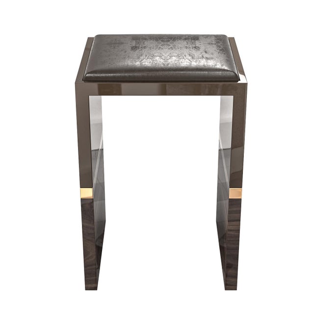Art Deco "Galeone" Bar Stool With Stainless Steel, Walnut and Bronze Details For Sale - Image 3 of 8