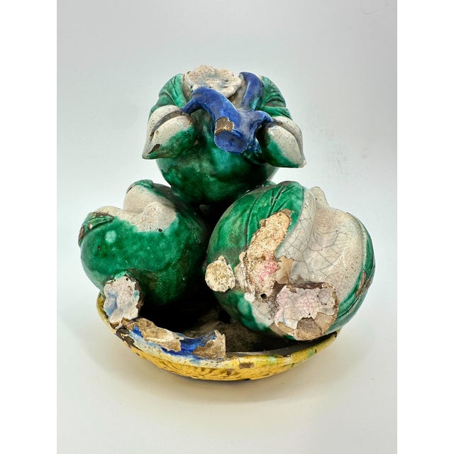 Yellow Ceramic Altar Fruit Qing Dynasty Chinese Pair For Sale - Image 8 of 12