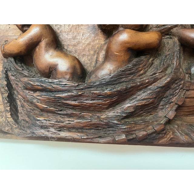 19th C. Continental Hand-Carved High Relief Putti & Boat Wood Wall Panel For Sale - Image 9 of 12