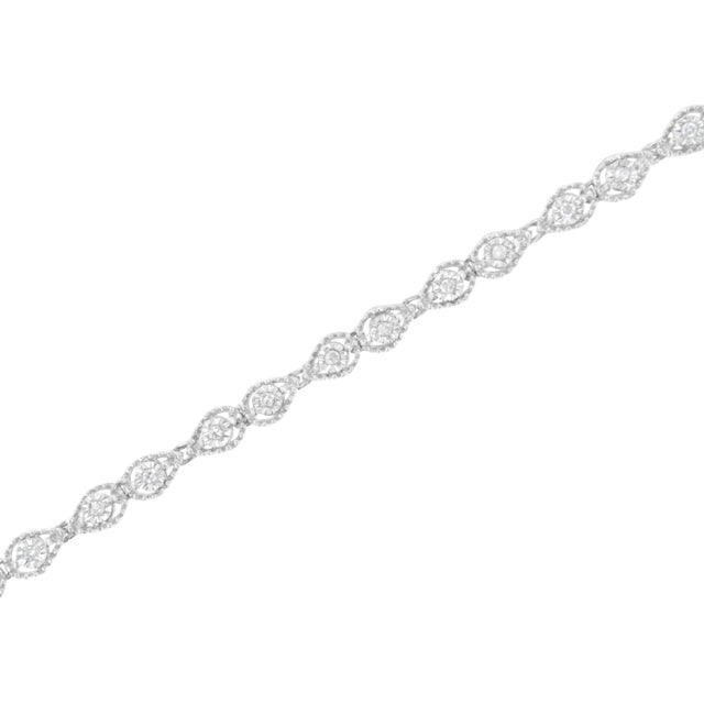 Haus of Brilliance .925 Sterling Silver 1/2 cttw Miracle-Set Diamond Pear Shaped Link Bracelet - Size 7.25" For Sale - Image 4 of 7