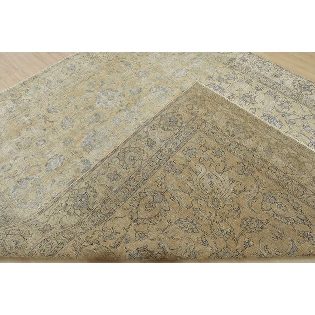Tabriz Rug 9’2” X 10’8” Beige Wool Vintage Distressed Hand-Knotted Carpet For Sale - Image 14 of 15