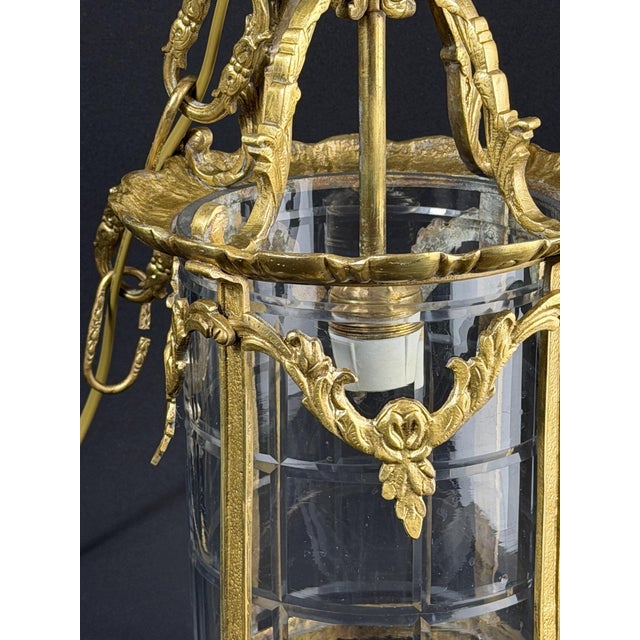 Metal French Louis XV Style Gilt Bronze and Glass Lantern Chandelier, 1880-1910 For Sale - Image 7 of 13
