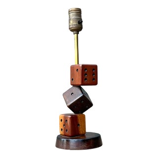 Vintage Wood Dice Desk Lamp For Sale
