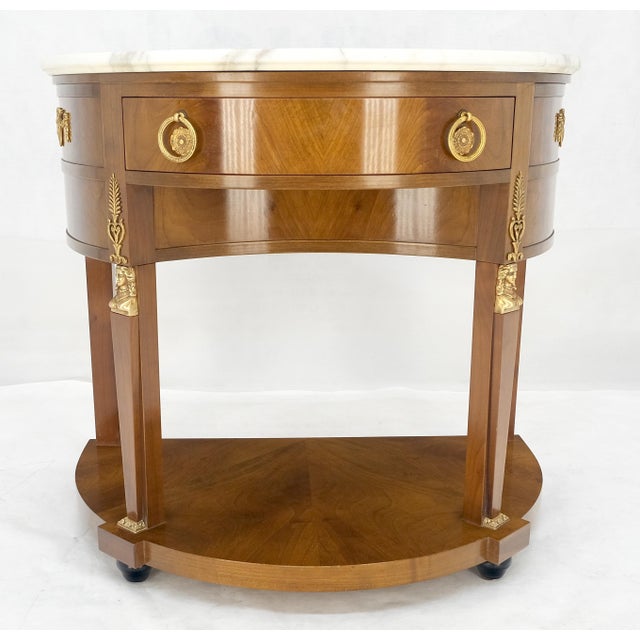 Maison Jansen Walnut Marble Top Neoclassical Demi Lune Bronze Mount Console Table 1 Drawer For Sale - Image 4 of 18