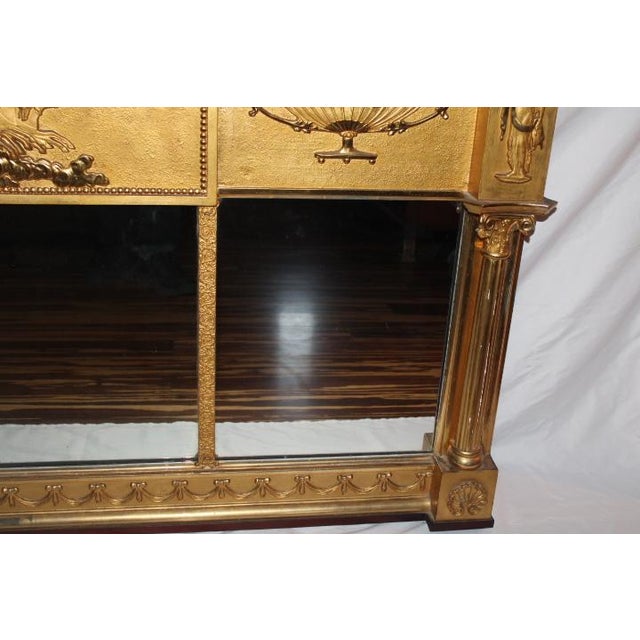 English 19th-Century Neoclassical Giltwood Triptych Overmantel Mirror For Sale - Image 3 of 12