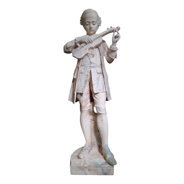 Grand Tour Alabaster Sculpture of Young Mozart Playing The, 1850, Alabaster For Sale