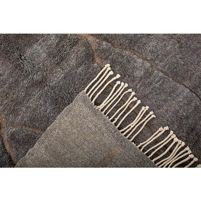 Textile Subtle Diamond-Lattice Hand-Knotted Moroccan Wool Rug | 7'7" X 6'1" | One of a Kind For Sale - Image 7 of 8