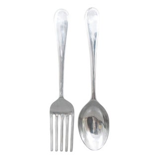 Mid Century Modern Wall Art Fork & Spoon Pop Pair Curtis Jere 1970s Oversized For Sale